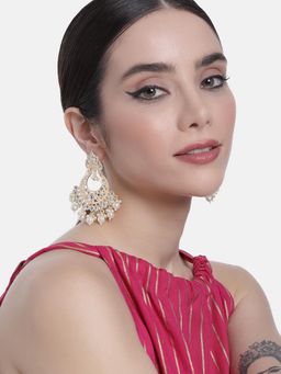 Peora - Gold Plated White Pearl & Kundan Chandbali Earrings