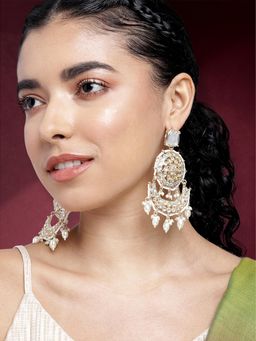 Peora - Gold Plated White Pearl Chandbali Earrings