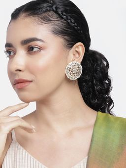 Peora - Gold Plated White Kundan Big Round Stud Earrings
