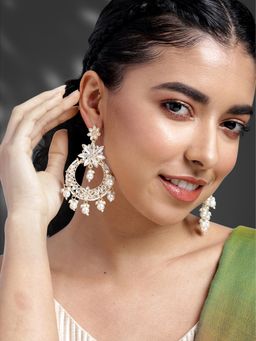 Peora - Gold Plated White Pearl Chandbali Earrings
