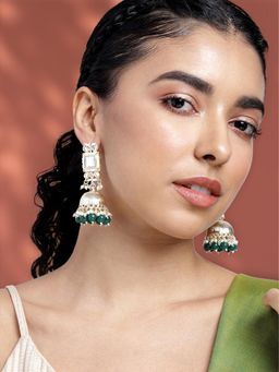 Peora - Traditional Gold Plated Green Pearl Jhumki Earrings