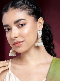 Peora - Traditional Gold Plated White Pearl Jhumki Earrings