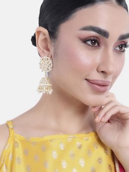 Peora - Gold Plated White Pearl Jhumki Earrings