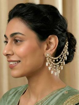 Peora - Gold Plated White Pearl Beads Earring Chains