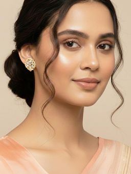 Peora - Gold Plated White Lariya & Kundan Stud Earrings