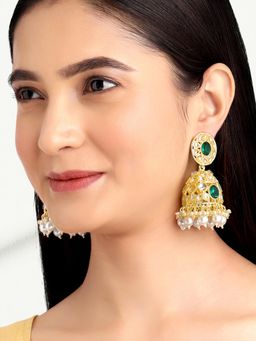 Peora - Gold Plated Multi-Color Stones & Beads Jhumki Earrings
