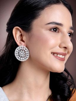 Peora - Silver Plated Kundan White Royal Round Stud Earrings