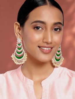 Peora - Gold Plated Green Pearl & Lariya Chandbali Earrings