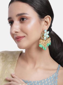 Peora - Gold Plated Green Meena Work Pearl Kundan Dangle Earrings