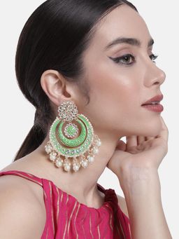 Peora - Traditional Green Kundan Pearl Chandbali Earrings