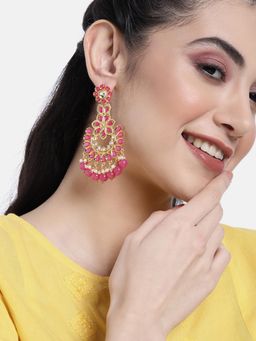 Peora - Gold Plated Rani Pink Chandbali Earrings