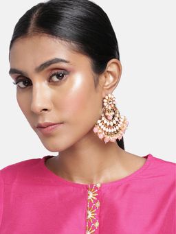 Peora - Gold Plated Pink Chandbali Earrings