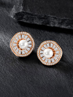 Peora - Rose Gold Plated Cubic Zirconia Round Stud Earrings