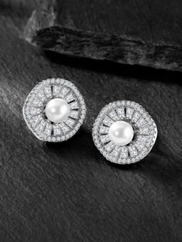 Peora - Silver Plated Cubic Zirconia Round Stud Earrings