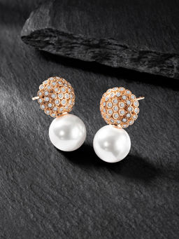 Peora - Rose Gold Plated Pearl & Cubic Zirconia Drop Earrings