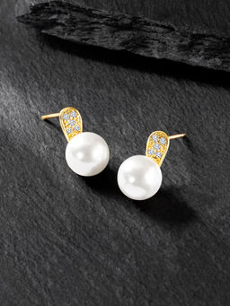 Peora - Gold Plated Pearl & Cubic Zirconia Stud Earrings
