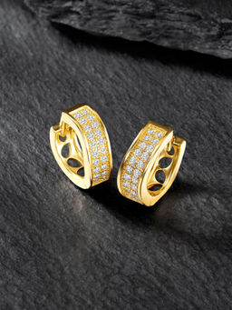 Peora - Gold Plated Cubic Zirconia Fancy Hoop Earrings