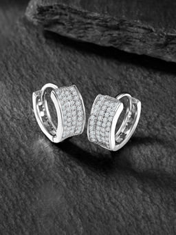 Peora - Silver Plated Cubic Zirconia Fancy Hoop Earrings