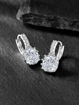 Peora - Silver Plated White Cubic Zirconia Fancy Drop & Hoop Earrings