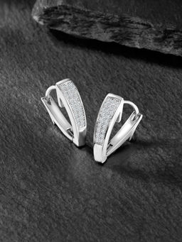 Peora - Silver Plated White Cubic Zirconia Fancy Stylish Hoop Earrings