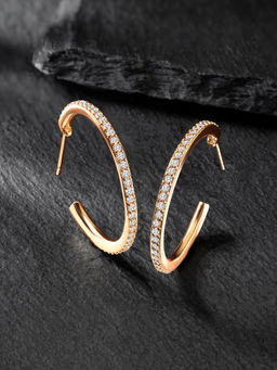 Peora - Rose Gold Plated Cubic Zirconia Fancy Stylish Half Hoop Earrings