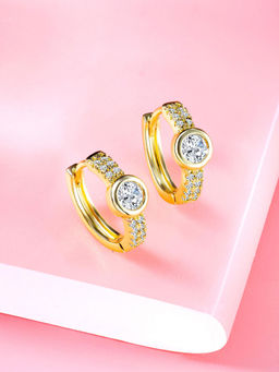 Peora - Gold Plated White Cubic Zirconia Fancy Hoop Earrings