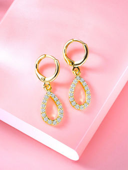 Peora - Gold Plated White Cubic Zirconia Fancy Hoop Earrings