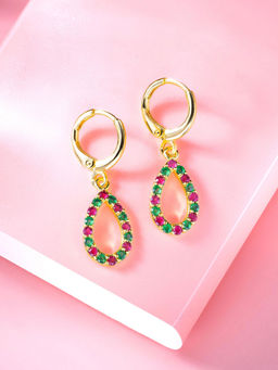 Peora - Gold Plated Multi-Color Cubic Zirconia Fancy Hoop Earrings