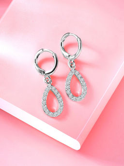 Peora - Silver Plated White Cubic Zirconia Fancy Hoop Earrings
