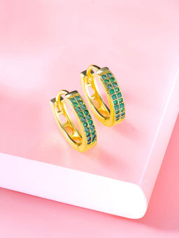 Peora - Gold Plated Green Cubic Zirconia Fancy Hoop Earrings