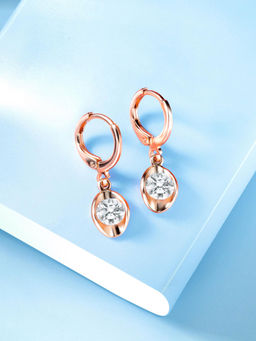 Peora - Rose Gold Plated Cubic Zirconia Fancy Hoop Earrings