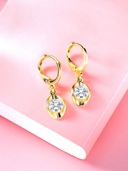 Peora - Gold Plated Cubic Zirconia Fancy Hoop Earrings