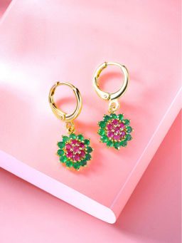 Peora - Gold Plated Multi-Color Cubic Zirconia Fancy Hoop Earrings