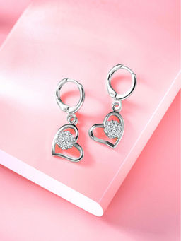 Peora - Silver Plated White Cubic Zirconia Fancy Hoop Earrings