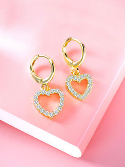 Peora - Gold Plated White Cubic Zirconia Fancy Hoop Earrings