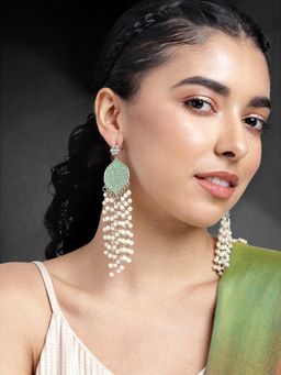 Peora - Gold Plated White Pearl & Beads Ethnic Dangle Earrings