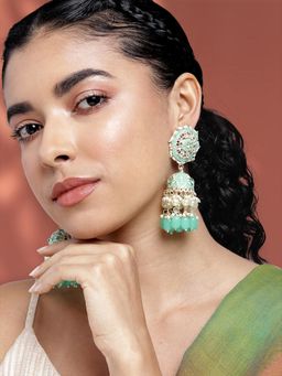 Peora - Gold Plated Green Meenakari & Pearl Jhumki Earrings