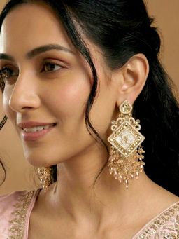 Peora - Gold Plated Ivory Crystals & Beads Dangle Earrings