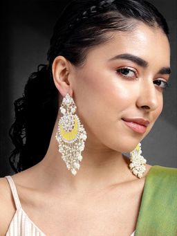 Peora - Gold Plated White Kundan & Pearl Chandbali Earrings