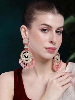Peora - Gold Plated Peach Beads Chandbali Earrings