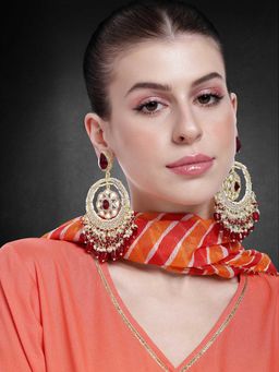 Peora - Gold Plated Multi-Color Pearl & Beads Chandbali Earrings