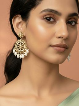 Peora - Gold Plated White Crystals & Beads Dangle Earrings