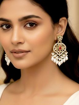 Peora - Gold Plated Multi-Color Crystals & Pearl Dangle Earrings