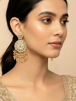 Peora - Gold Plated White Crystals & Beads Dangle Earrings