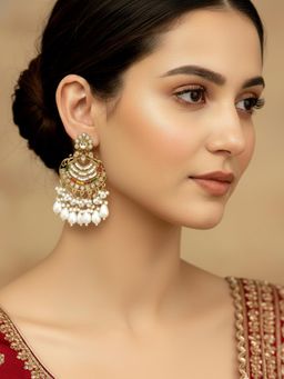 Peora - Gold Plated Multi-Color Crystals & Pearl Dangle Earrings