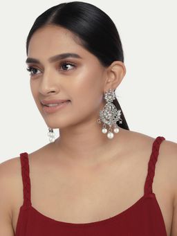 Peora - Silver Plated White Stone Dangle Earrings