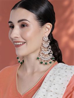 Peora - Gold Plated Green Pearls & Stone Chandbali Earrings