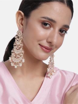 Peora - Gold Plated White Pearls & Stone Chandbali Earrings