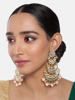 Peora - Gold Plated Pink Pearls & Stone Chandbali Earrings