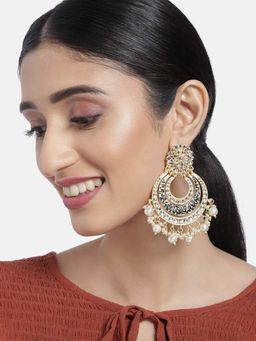 Peora - Gold Plated Black Pearls & Stone Chandbali Earrings